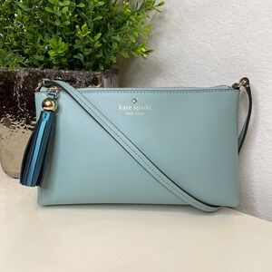 Kate Spade New York Ivy Street Amy Stone Blue Leather Tassel Crossbody Bag Purse